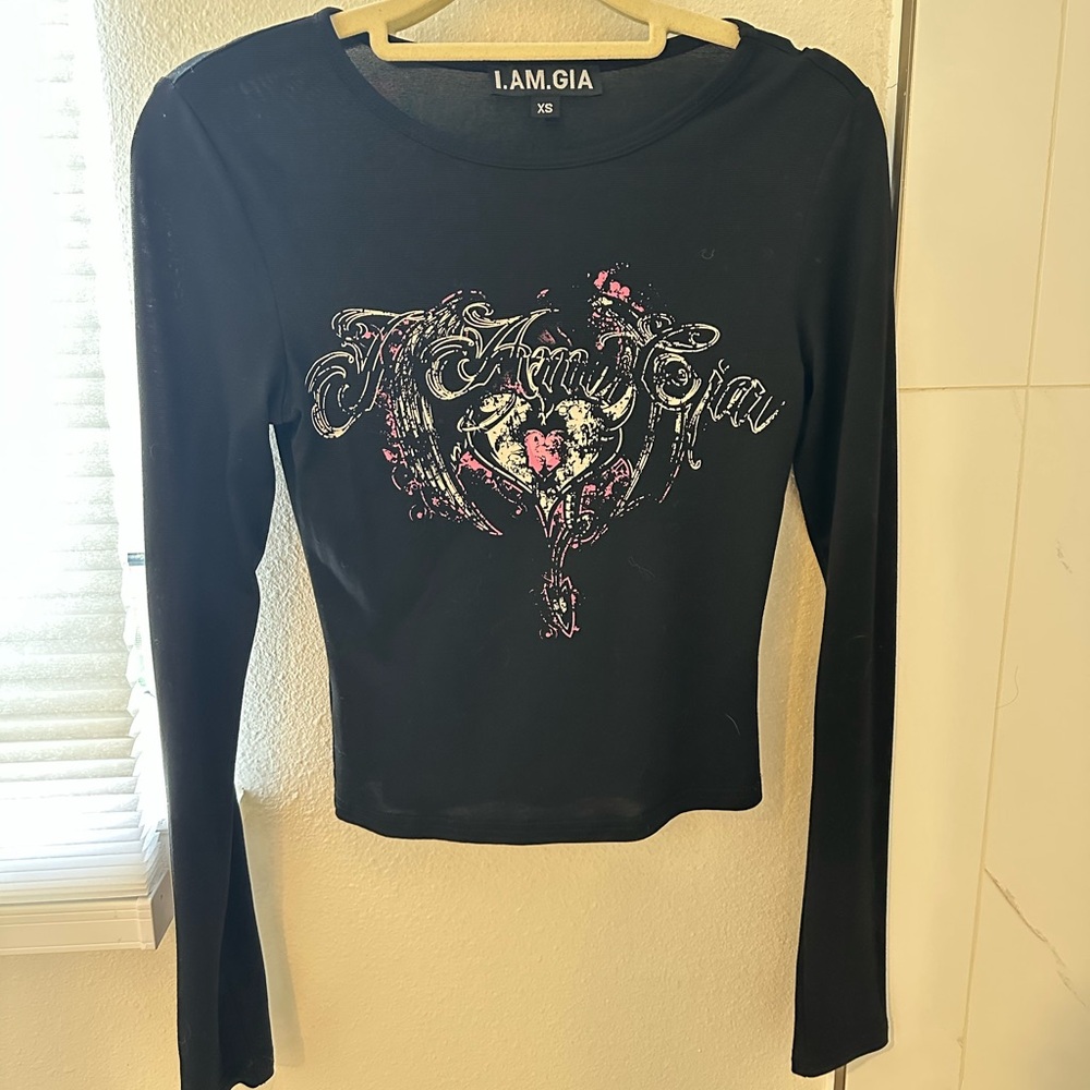 I.AM.GIA Black Graphic Long Sleeve Top